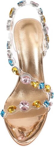 Women’s Clear Rhinestone High Heel Sandals Open Toe Stiletto Heel Transparent Crystal Strap Dress Heels for Wedding Party Prom Evening in Kuwait