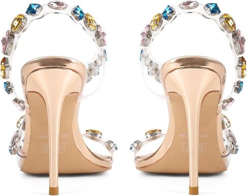 Women’s Clear Rhinestone High Heel Sandals Open Toe Stiletto Heel Transparent Crystal Strap Dress Heels for Wedding Party Prom Evening in Kuwait