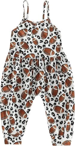 Toddler Baby Girl Football Outfit Rugby Print Jumpsuit Spaghetti Strap Romper Overalls Pants Kids One Piece Clothes in Kuwait