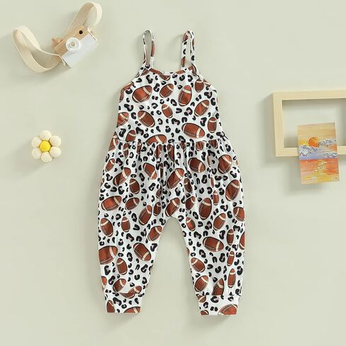 Toddler Baby Girl Football Outfit Rugby Print Jumpsuit Spaghetti Strap Romper Overalls Pants Kids One Piece Clothes in Kuwait