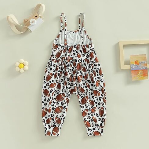 Toddler Baby Girl Football Outfit Rugby Print Jumpsuit Spaghetti Strap Romper Overalls Pants Kids One Piece Clothes in Kuwait