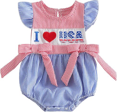 Ayalinggo Baby Girl Easter Outfits Jesus Love Me Embroidery Newborn Smocked Bubble Romper Infant Sleeveless Striped Jumpsuit in Kuwait