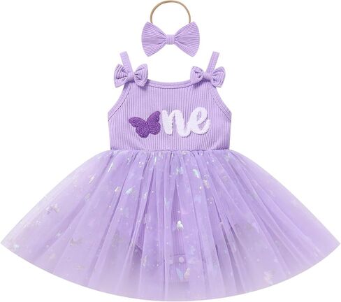 FYMNSI First Birthday Outfit Girl Knit Romper Dress Baby Cake Smash Clothes | Baby Girls Outfits Ruffle Ribbed Knit Tulle Romper Tutu Dress and Headband for Summer Cake Smash, Newborn Photography in Kuwait