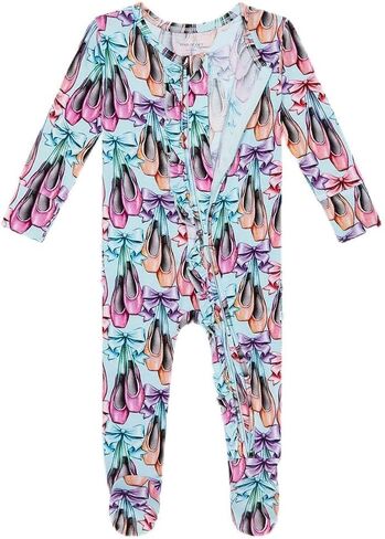 Posh Peanut Viscose Derived from Bamboo Baby Infant Girls Footie Pajamas | Ruffle Bodice With 2-Way Zipper for Easy Access, Footed Grips, True To Size Snug Fit, And Easy Care Wash in Kuwait