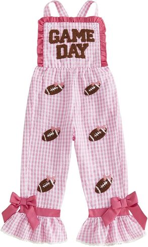 Toddler Baby Girl Football Overalls Romper Bell Bottoms Suspender Jumpsuit in Kuwait