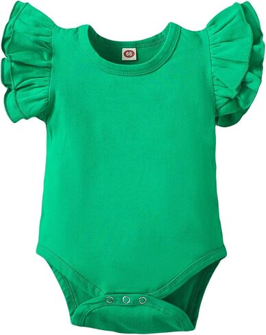 Baby Girls Ruffle Romper Infant Sleeveless Bodysuit | Cotton blended, soft stretchy, Newborn preterm solid color one piece, Daily wear, Christmas, holiday gifts, 0-18 months in Kuwait