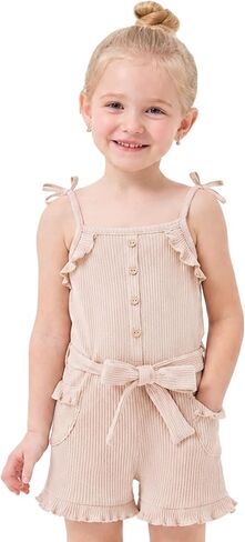 Miipat Toddler Girl Summer Outfit Sleeveless Knitted Romper Button Belted One-Piece Jumpsuit Cute Baby Girl Clothes in Kuwait