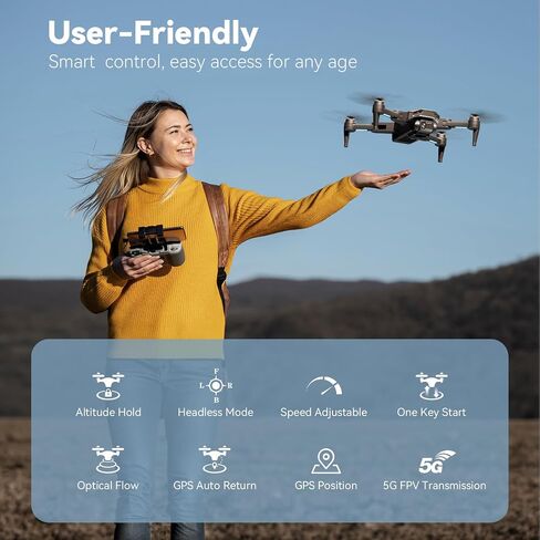 GPS Drone with Camera for Adults 4K, Auto Return Home, Brushless Motor | Follow Me 5G FPV Transmission, Smart RC Quadcopter Drones for Beginners Kids, Long Flight and Distance, Under 250G in Kuwait
