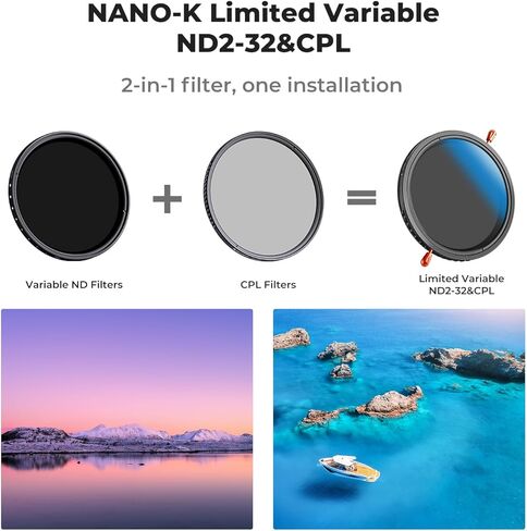 K&F CONCEPT 46mm Variable ND2-32 (1-5 Stops) & Circular Polarizing Lens Filter in 1 Adjustable Neutral Density Polarizer Filter with 18 Multi-Layer Coatings for Camera Lens (K-Series) in Kuwait