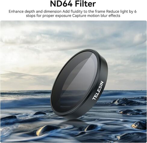 TELESIN ND64 Filter Lens Filter for DJI Action 5 Action 4 Osmo Action 3 Accessories, Neutral Density Multi Coated HD Optical Glass Scratch Resistant Ultra-Slim Protection Protector Accessory in Kuwait