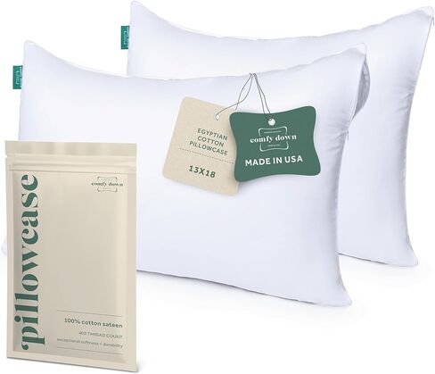 ComfyDown Pillowcase for Toddler & Travel Pillows - 2 Pack - Breathable, 100% Cotton, 400-Thread Count, Zipper Closure - Made in USA - 13"x18" in Kuwait