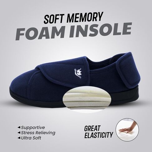 Diabetic Slippers Women, Lymphedema Shoes, Edema Shoes Swollen Feet, Indoor and Outdoor Hook and Loop, Non Slip House Shoes (Navy Blue, 8 WIDE) in Kuwait