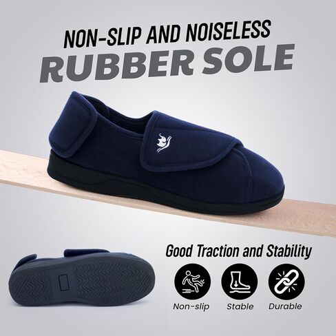 Diabetic Slippers Women, Lymphedema Shoes, Edema Shoes Swollen Feet, Indoor and Outdoor Hook and Loop, Non Slip House Shoes (Navy Blue, 8 WIDE) in Kuwait