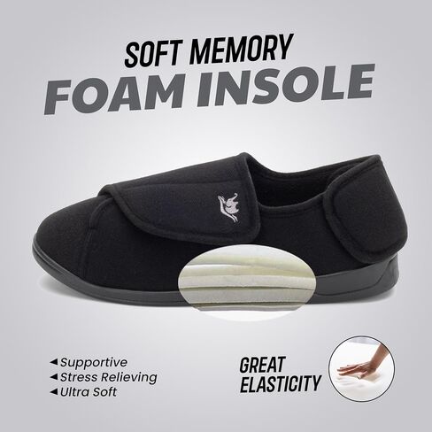 Diabetic Slippers Women, Lymphedema Shoes, Edema Shoes Swollen Feet, Indoor and Outdoor Hook and Loop, Non Slip House Shoes (Black, 10 WIDE) in Kuwait