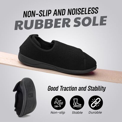 Diabetic Slippers Women, Lymphedema Shoes, Edema Shoes Swollen Feet, Indoor and Outdoor Hook and Loop, Non Slip House Shoes (Black, 10 WIDE) in Kuwait