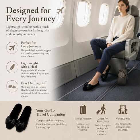 House slippers for women 1.5inch heel lift Bow Slippers with Storage Bag (L Size US size 7.5 - 8)sexy old lady ladies velvet satin fancy vintage Black travel slippers Indoor Shoes Non-Slip Spa Hotel cute pantuflas para mujer bedroom bride ballet Guest Jap in Kuwait