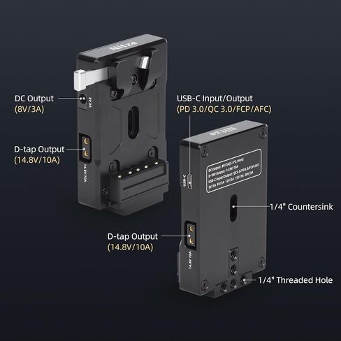 Nitze V Mount Battery Plate, USB-C (PD 3.0) Input/Output, DC (8V/3A), D-tap (14.8V/10A) Output V Mount Plate for Camera Power Supply - N21-D8A in Kuwait