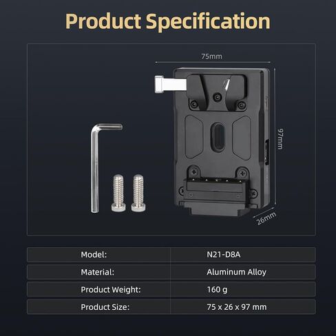 Nitze V Mount Battery Plate, USB-C (PD 3.0) Input/Output, DC (8V/3A), D-tap (14.8V/10A) Output V Mount Plate for Camera Power Supply - N21-D8A in Kuwait