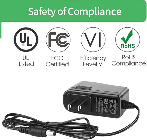 12V 1A Power Supply Adapter for Led Light AC 100-240V to DC 12V Power Cord 5.5mm x 2.1mm for CCTV Camera, Speaker, Router, Printer, Keyboard, UL Listed 3.9ft in Kuwait