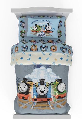 Thomas & Friends 4 Piece Toddler Bed Set – Super Soft & Cozy Reversible Microfiber Comforter and Sheets (Officially Licensed Product) By Franco in Kuwait
