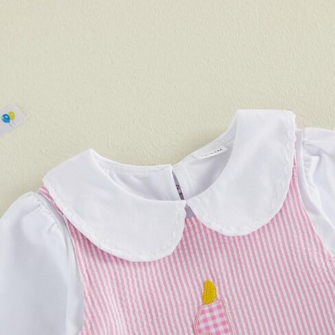Bagilaanoe First/Second Birthday Outfit Baby Girl Long Sleeve Shirt+Striped Sleeveless Dress Smash Cake Clothes in Kuwait