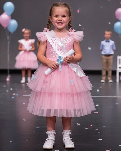 IDOPIP Toddler Baby Girls Shiny Butterfly Tutu Dress Princess Butterfly 1st Birthday Party Dresses Pageant Tulle Sequin Flower Girl Wedding First Communion Baptism Gown for Photoshoot Pink 2-3 Years in Kuwait