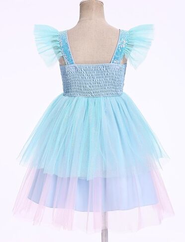 IDOPIP Toddler Baby Girls Shiny Butterfly Tutu Dress Princess Butterfly 1st Birthday Party Dresses Pageant Tulle Sequin Flower Girl Wedding First Communion Baptism Gown for Photoshoot Blue 5-6 Years in Kuwait