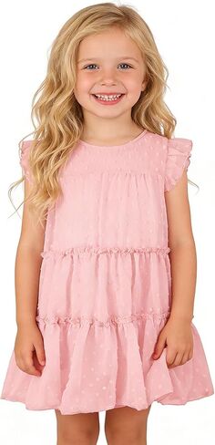 AGQT Toddler Girls Summer Dress Cute Beach Sundress for 1-6T | Flutter Sleeve, Loose Fit, Chiffon, Ruffle Tiered Swing Dresses for Casual, Wedding, Birthday, Easter, Party, Holiday in Kuwait