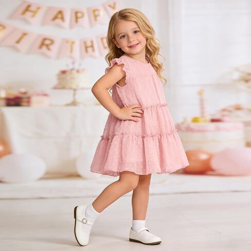 AGQT Toddler Girls Summer Dress Cute Beach Sundress for 1-6T | Flutter Sleeve, Loose Fit, Chiffon, Ruffle Tiered Swing Dresses for Casual, Wedding, Birthday, Easter, Party, Holiday in Kuwait