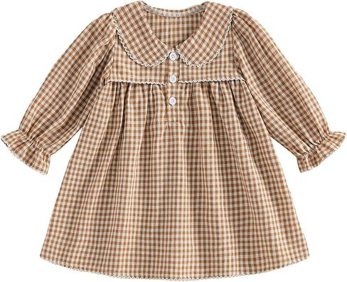 Baby Girls Gingham Dress Long Sleeve Plaid Dress Toddler Fall Clothes in Kuwait
