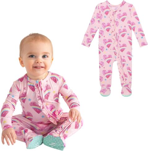 Posh Peanut Footie Pajamas for Baby Girls, Soft Viscose Derived from Bamboo | Footed Grips, True To Size Snug Fit, And Easy Care Wash, Ruffle Bodice With 2-Way Zipper for Easy Access, in Kuwait