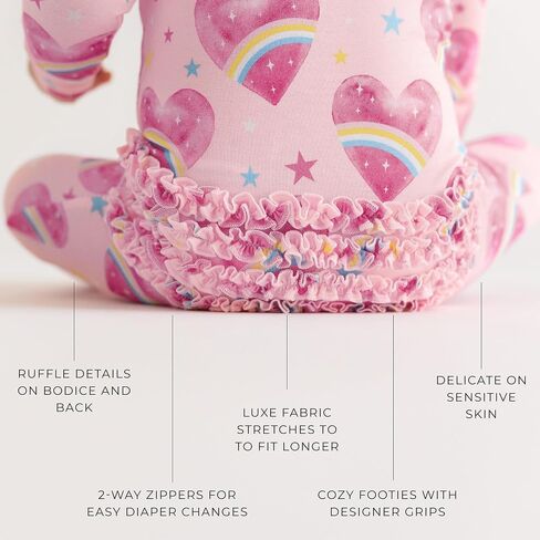 Posh Peanut Footie Pajamas for Baby Girls, Soft Viscose Derived from Bamboo | Footed Grips, True To Size Snug Fit, And Easy Care Wash, Ruffle Bodice With 2-Way Zipper for Easy Access, in Kuwait