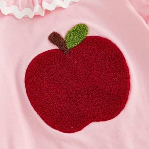 Baby Girl Back to School Bubble Romper Apple Short Sleeve Bodysuit | Cute Baby Girl Romper with Apple Embroidery and Short Sleeves, Perfect for Preschool, Kindergarten, and Picture Day in Kuwait