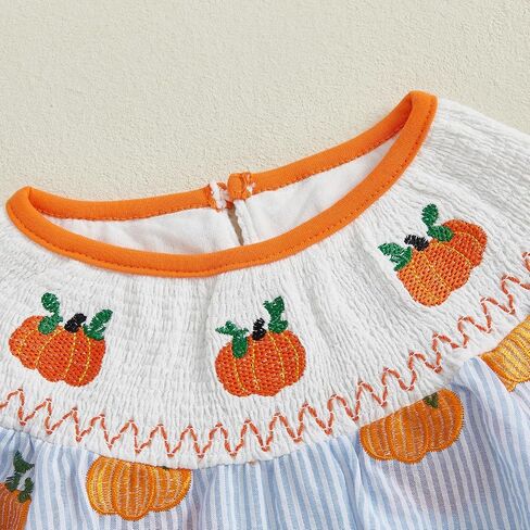 Gaono Hallowween Smocked Baby Girl Clothes Bubble Romper Long Sleeve Pumpkin Vintage Doll Bodysuit Jumpsuit Fall Outfit in Kuwait