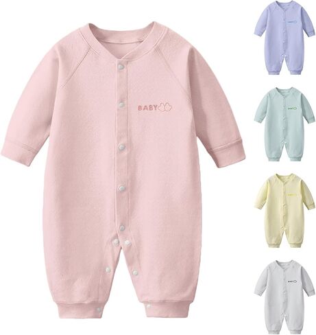 Baby Boy Girl Plain Cotton Onesie Long Sleeve Snap Front Jumpsuit Infant Spring Warm Soft Bodysuit Going Home Outfit in Kuwait