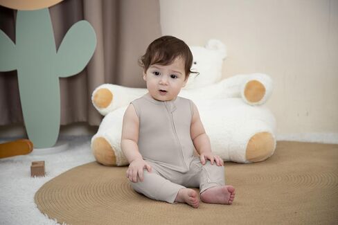 Rayon Made Of Bamboo Baby Sleepers, 3pack Pajamas Summer Sleeveless 2 Way Zipper Footless Rompers Pink+Coffee+Light Silver Grey 12-18 M in Kuwait