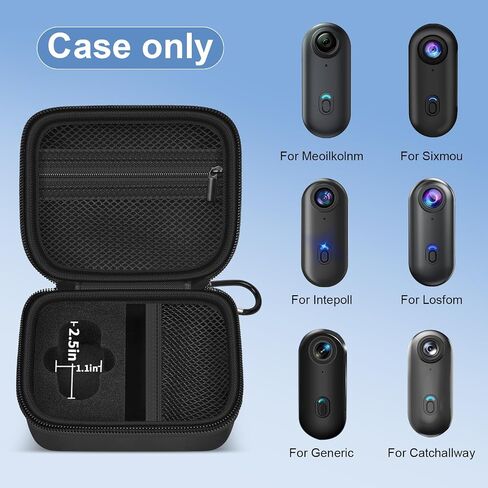 casmilee Hard Mini Body Camera Case for Thumb Action Cam, Box Only | Hard shell 5.2 x 4.25 x 2.2 in case with sponge insert, mesh pockets and carabiner for vloggers, riders and travel in Kuwait