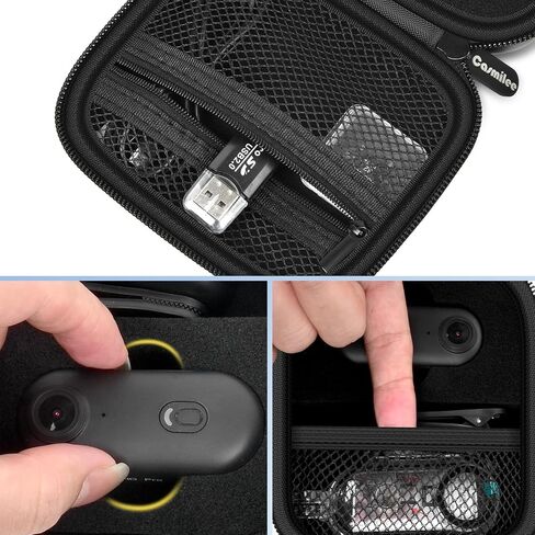 casmilee Hard Mini Body Camera Case for Thumb Action Cam, Box Only | Hard shell 5.2 x 4.25 x 2.2 in case with sponge insert, mesh pockets and carabiner for vloggers, riders and travel in Kuwait