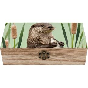 Otter with Cattail Wooden Storage Box with Hinged Lid for Photo | Wood Keepsake Box, Dustproof Storage Box, Decorative Treasure Chest, Memory Box for Crafts Coins Stamps Letters Jewelry in Kuwait