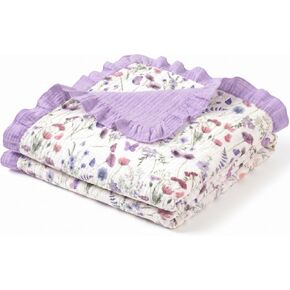 Flounce Muslin Baby Blanket for Girls Boys, 100% Cotton Crib Swaddle Blankets, Blanket for Infant Toddler 40 x 36 Inch Soft and Lightweight Nursery Swaddling Wrap(Floral) in Saudi Arabia