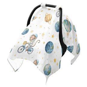 Planet and Star Space Monkey Car Seat Cover Baby, Carseat Canopy Cover for Girl Boy, Breathable Baby Carrier Cover Stroller Sun Shade Universal Fit Breastfeeding Cover in Kuwait