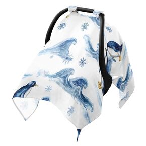 Penguins Ocean Wave Snowflake Car Seat Cover Baby, Carseat Canopy Cover for Girl Boy, Breathable Baby Carrier Cover Stroller Sun Shade Universal Fit Breastfeeding Cover in Kuwait