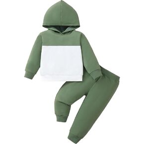 Jecson Baby Boy Clothes Toddler Boy Clothes 2 Piece Hooded Sweatsuit 12M-4T | Soft 2-piece hooded toddler sweatsuit for baby boys, cotton-rich stretch fabric, color block style for fall winter in Saudi Arabia