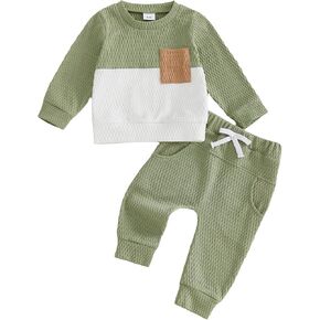 Toddler Baby Boy Fall Clothes 6 12 18 24 Months Winter Outfist Contrast Color Sweatshirt Jogger Pants 2Pcs Sets in Kuwait