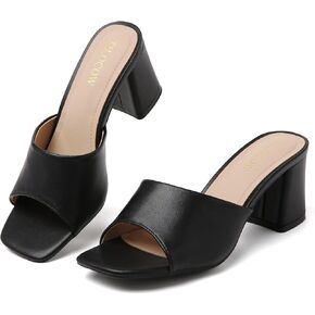 Tilocow Chunky Heeled Sandals for Women Square Toe Slip On Mules Comfortable Low Block Heels Embroidered Sandals Summer Boho Dress Shoes in Saudi Arabia