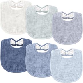 Susurration Muslin Baby Bibs 6 Pack Bandana Drool Bibs,Soft Square Adjustable Baby Drooling Bibs for Unisex Girls & Boys (Blue) in Saudi Arabia