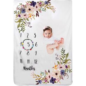 Baby Monthly Milestone Blanket for Boy Girl Soft Floral Memory Blanket Newborn Growth Chart Milestone Blanket Cute Photo Background Blanket with Wreath (51x40In) in Kuwait