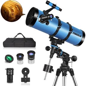 Telescope150EQ for Adults High Powered, Professional Newtonian Reflector Telescope for Beginner in Astronomy, with Carry Bag, Stainless Tripod, Moon Filter and Phone Adapter, Blue in Kuwait