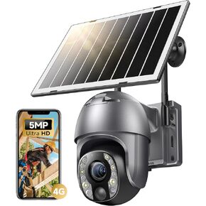 ELYSOO 5MP Cellular Security Camera Outdoor, No WiFi Security Camera with 10X Optical Zoom, 4G LTE Solar Powered Cameras, Human Detection & Auto Focus, Color Night Vision, Pan Tilt 360° Live View in Saudi Arabia