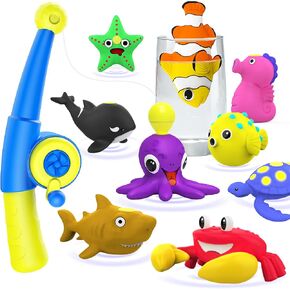 Color Changing No Hole Magnetic Fishing Bath Toys for Kids Toddlers Baby | Color Changing Bath Toys for Kids Water Table Toys No Hole Magnetic Fishing Bath Toys, 9 Packs Sea Creatures with Fishing Rod in Saudi Arabia